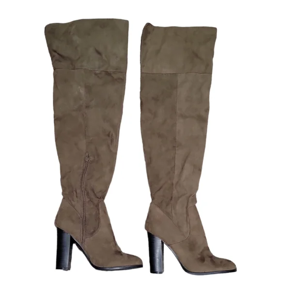 Charlotte Russe Brown Faux Suede Thigh High Heeled Boots Size 8 - Picture 2 of 9